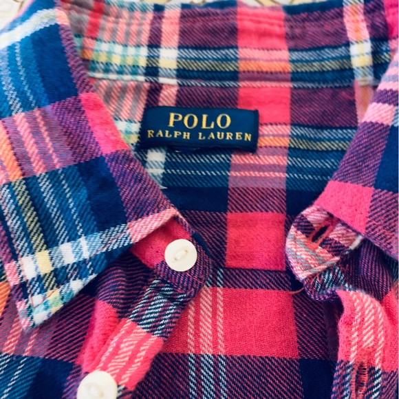 Polo Ralph Lauren hot pink navy plaid flannel long sleeve button up mini dress S - Picture 4 of 12